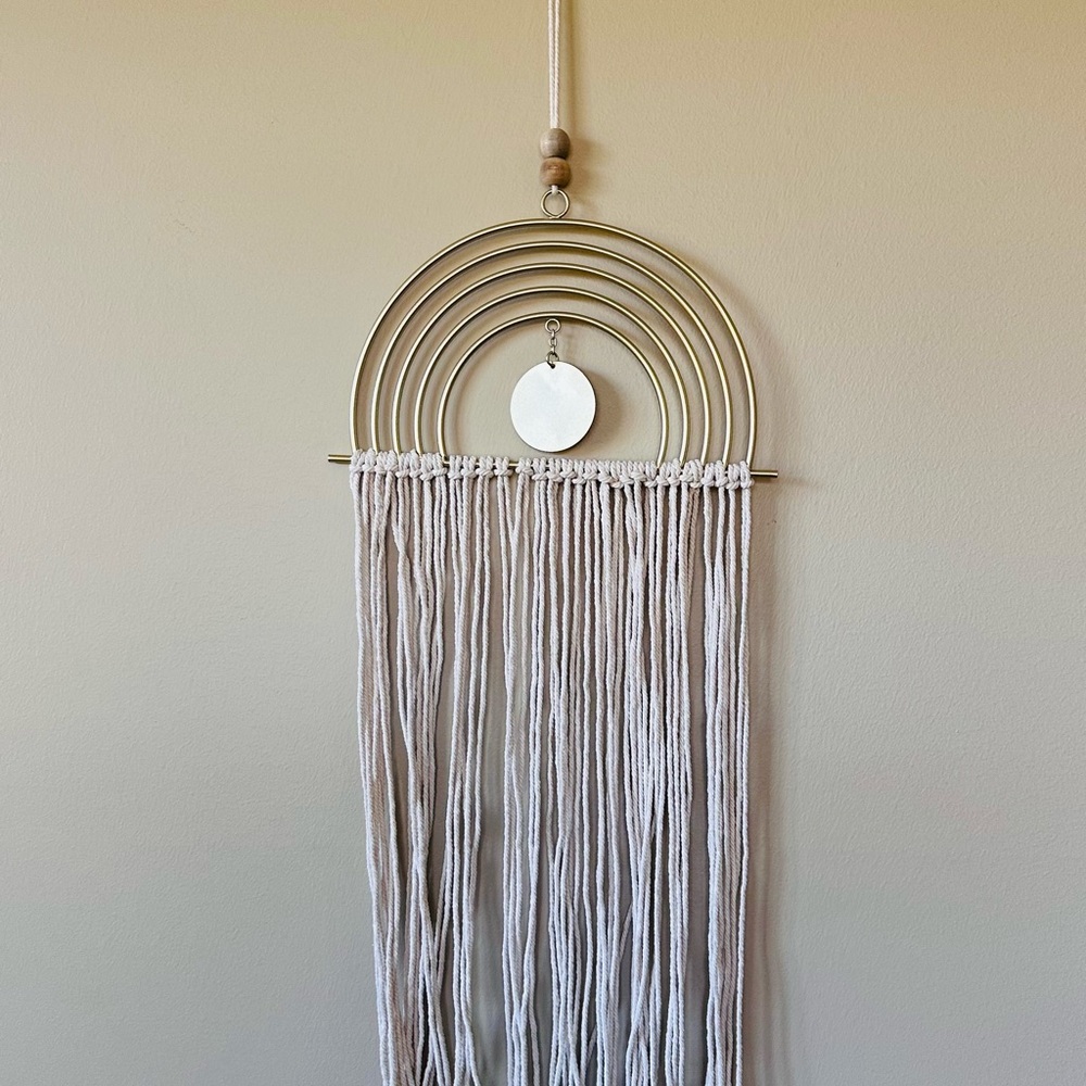 World Market Boho Rainbow Gold and Cream Tapestry Natural Cotton Wall Decor